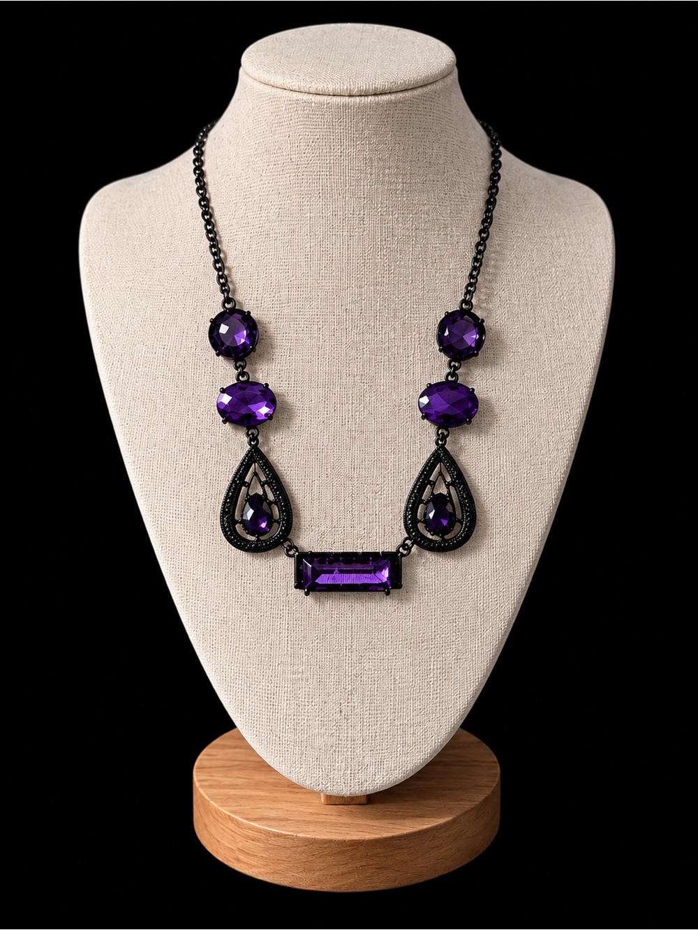 Elegant Black Necklace with Purple Crystals